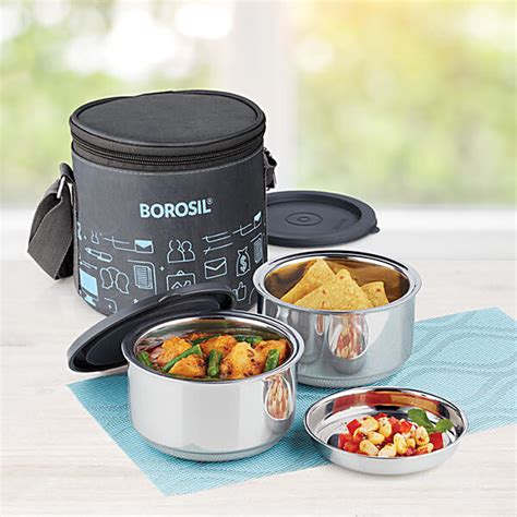 borosil carry fresh stainless steel insulated lunch box|Borosil lunch box.